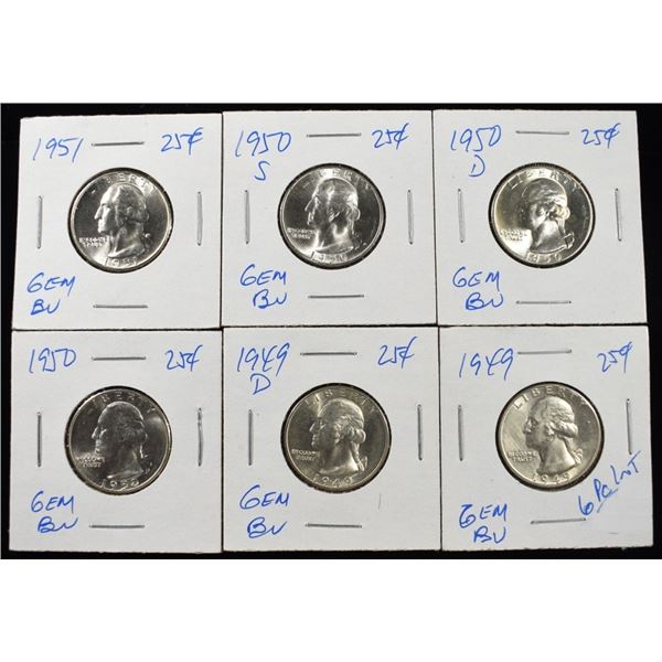 (6) WASHINGTON QUARTERS GEM BU
