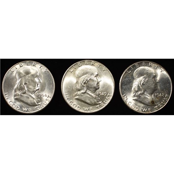 1948-D,49,54-S FRANKLIN HALF DOLLARS FBL CH BU