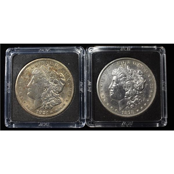 1878-S, 1921-S MORGAN DOLLARS BU