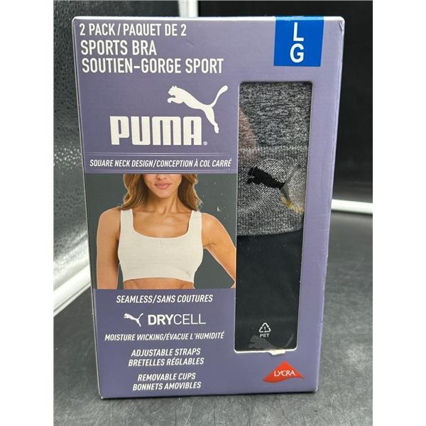 Puma 2-Pack Sports Bra with DryCell Technology, Size Large