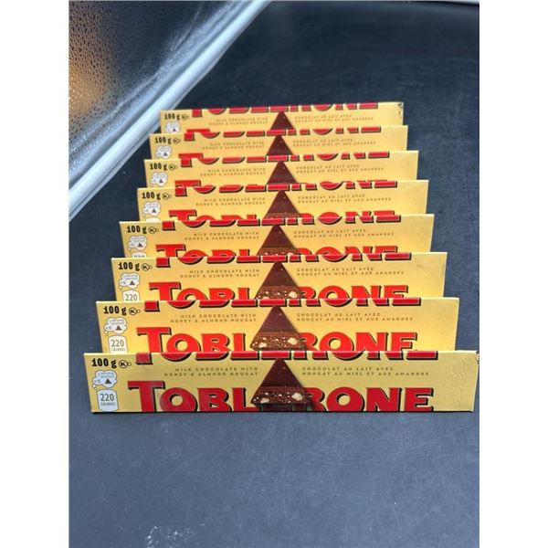 Lot of 8 Toblerone Milk Chocolate Bars, 100g Each, Honey and Almond Nougat