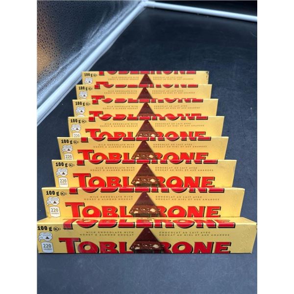 Lot of 8 Toblerone Milk Chocolate Bars, 100g Each, Honey and Almond Nougat
