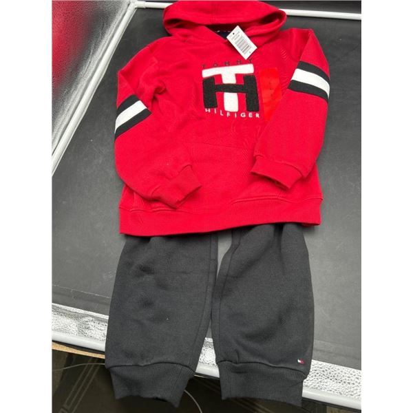Two-Piece Tommy Hilfiger Toddler Hoodie and Pants Set in Red and Black Size 6