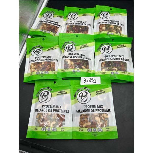Lot of 8 Break-a-Way Organic Protein Mix 85g Bags