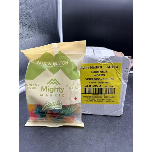 Mighty Marked Sour Neon Worms  Candy Bag 12x150g