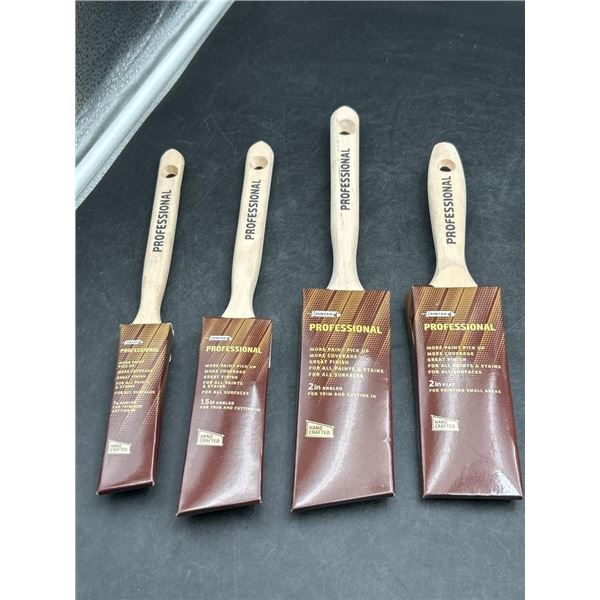 Set of 4 Professional Hand-Crafted Paint Brushes, Angled and Flat, 1.5in and 2in
