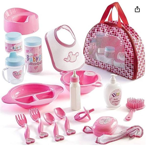 Prextex Baby Doll Accessories in Carrying Bag, 18-Piece Set