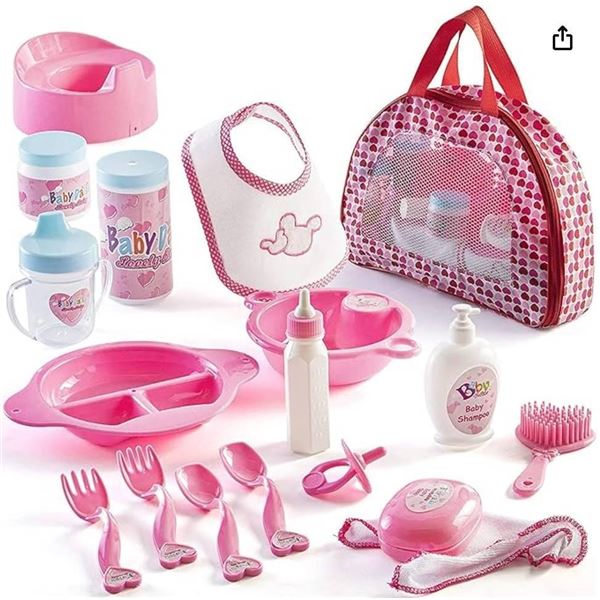 Prextex Baby Doll Accessories Set, 18 Pieces with Carrying Bag