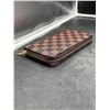 Image 2 : Brown Checkered Zip-Around Wallet With Multiple Compartments