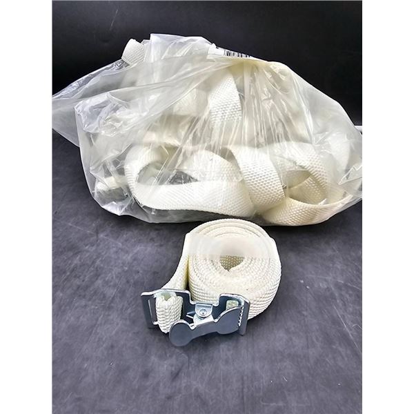 Bulk Lot of White Nylon Strap Tiedowns  with Metal Clamp Buckle