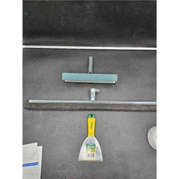 Window Cleaning Tools Including Squeegee, Scraper and Brush