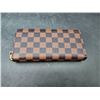 Image 1 : Brown Checkered Zipper Wallet With Multiple Compartments