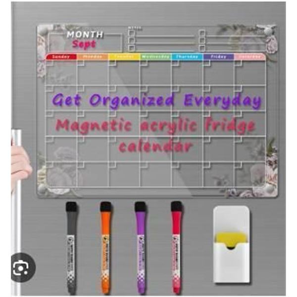 Magnetic Acrylic Fridge Calendar With Markers and Accessories