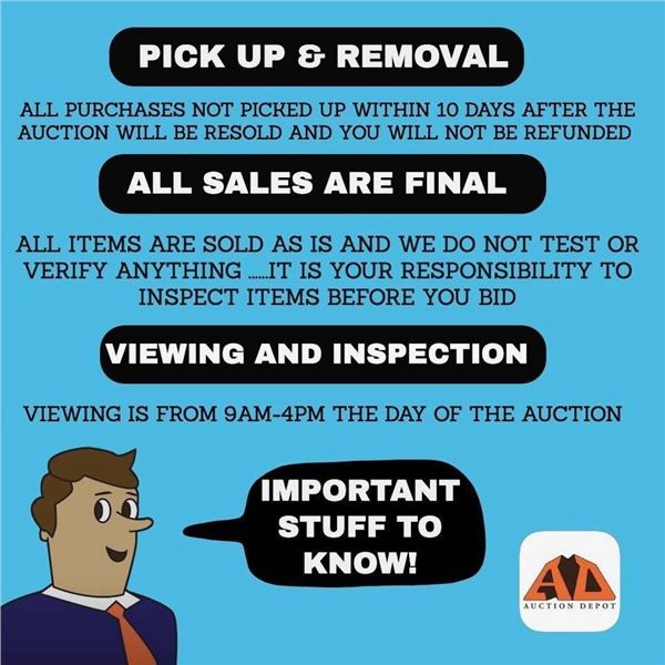 Auction Policy Sign for Pick Up and Removal Guidelines