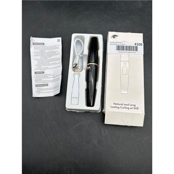 Black Heated Eyelash Curler with Charging Cable and Accessories