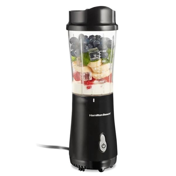 Hamilton Beach Personal Blender for Shakes and Smoothies with 14 Oz Travel Cup and Lid, Black