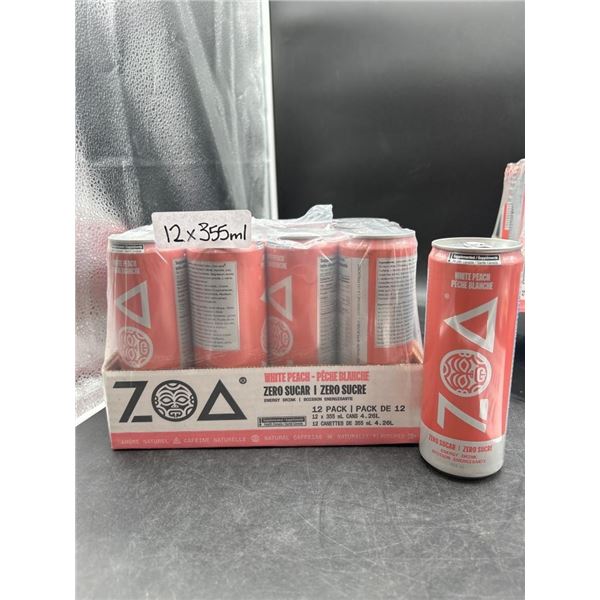 ZOA White Peach Zero Sugar Energy Drinks (12 x 355ml)