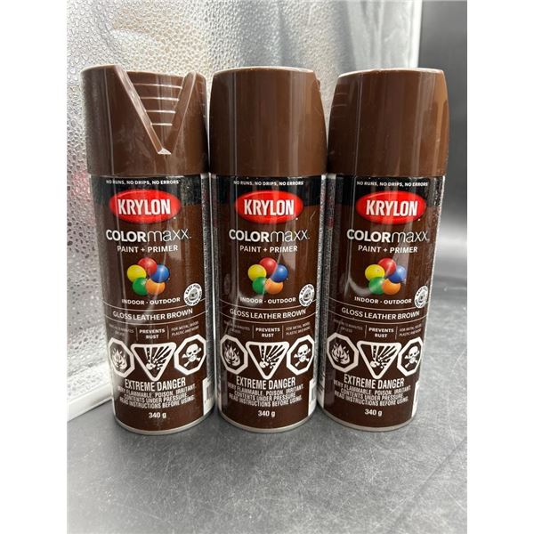 Krylon Colormaxx Paint + Primer Gloss Leather Brown 340g – Lot of 3