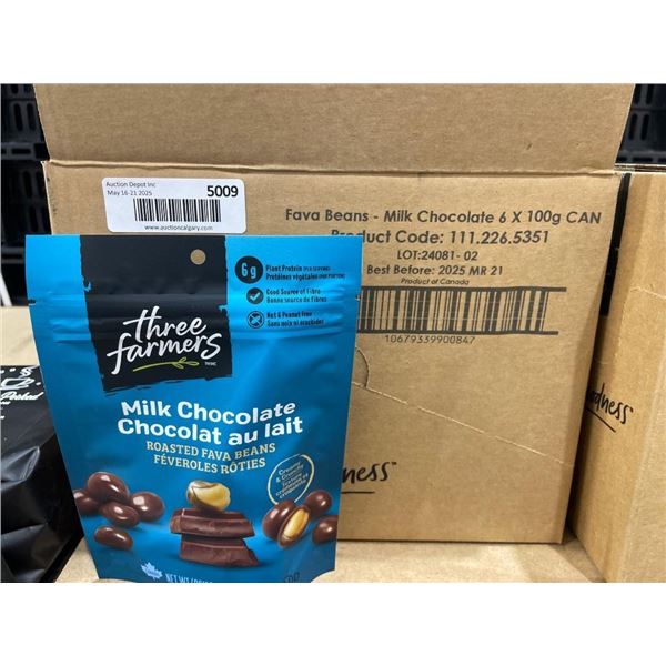 Three Farmers Milk Chocolate Roasted Fava Beans, 6 x 100g