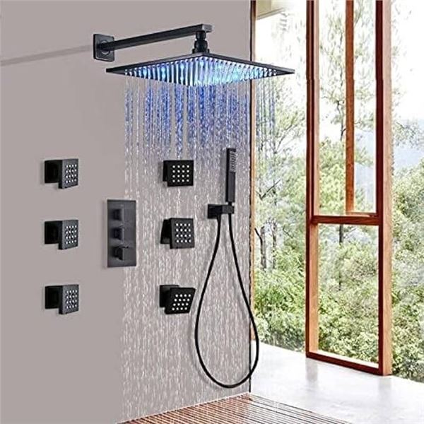 LRS05 Wall-Mounted Shower System with Components and Installation Sheet