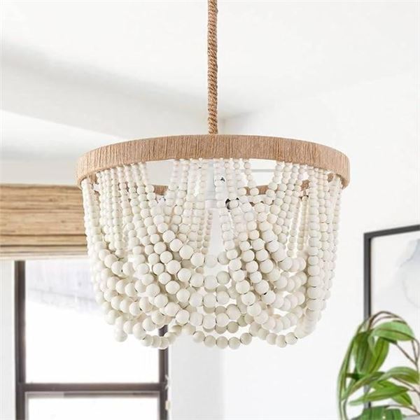VILUXY Bohemia Wood Beaded 3-Light Fixture, Model AC128-3