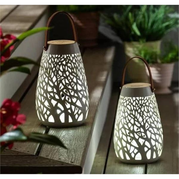 Evergreen Ceramic LED Lanterns, Set of 2