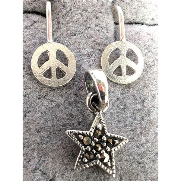 $50 Silver Marcasite Pendant And Earring Set