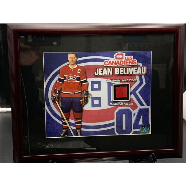 JEAN BELIVEAU #4- COLLECTOR FRAMED PICTURE WITH MONTREAL FORUM SEAT PIECE, : issued by: GREATS OF TH