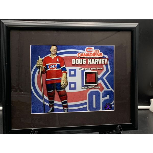 DOUG HARVEY #2- COLLECTOR FRAMED PICTURE WITH MONTREAL FORUM SEAT PIECE, : issued by: GREATS OF THE 