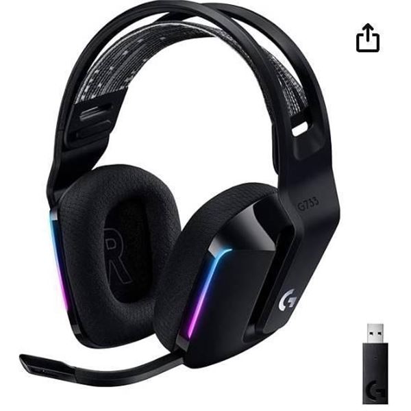 Logitech G733 LIGHTSPEED Wireless Gaming Headset with Suspension Headband, LIGHTSYNC RGB, Blue Voice