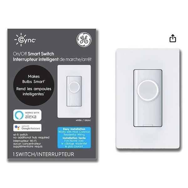 GE Cync On/Off Smart Switch With Wi-Fi Connectivity, Works With Alexa and Google Assistant