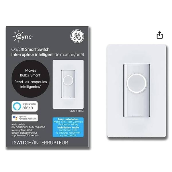 GE Cync On/Off Smart Switch With Wi-Fi Connectivity, Works With Alexa and Google Assistant