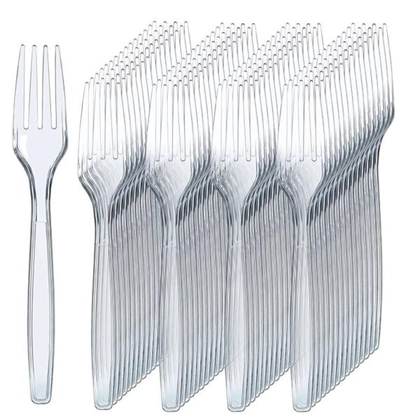 Prestee 300 Clear Plastic Forks – Heavy Duty Utensils – Disposable Forks [x=#8211/