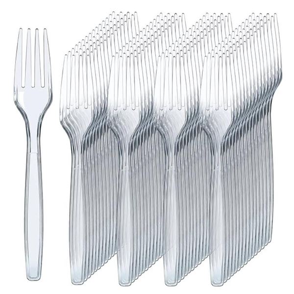 Prestee 300 Clear Plastic Forks – Heavy Duty Utensils – Disposable Forks [x=#8211/