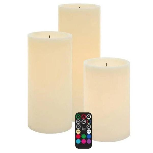 Glow Wick LED Wax Candles 3-Piece Set with Remote Control