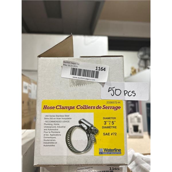 Waterline 2336572-H Stainless Steel Hose Clamps, 3 in to 5 in Diameter, 50 Pieces