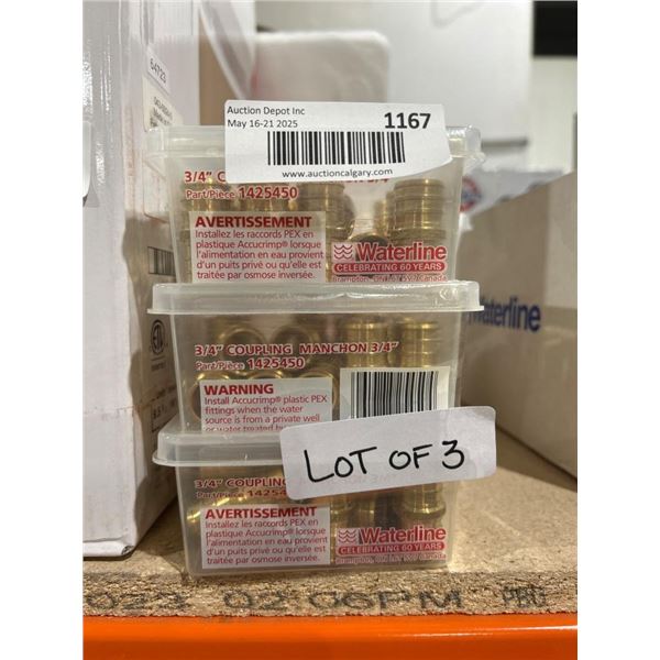 3 x PEX Fittings 3/4 inch Coupling – 20 pcs per Unit – Part No. 1425450
