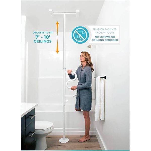 Stander Security Pole and Curve Grab Bar, Fits 7 to 10 Ft Ceilings