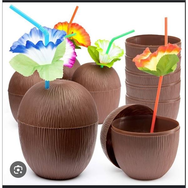Prextex Coconut Cups With Hibiscus Straws – 18 Pack