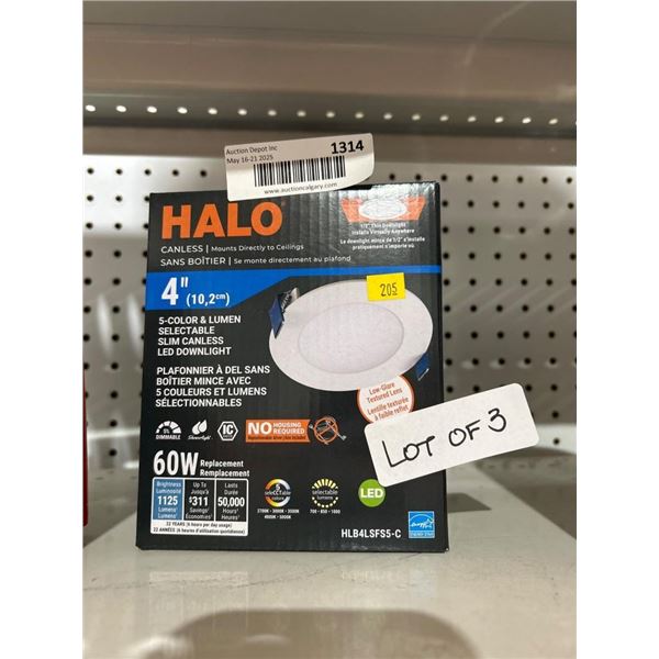HALO 4-Inch 5-Color Selectable Slim Canless LED Downlight Lot of 3