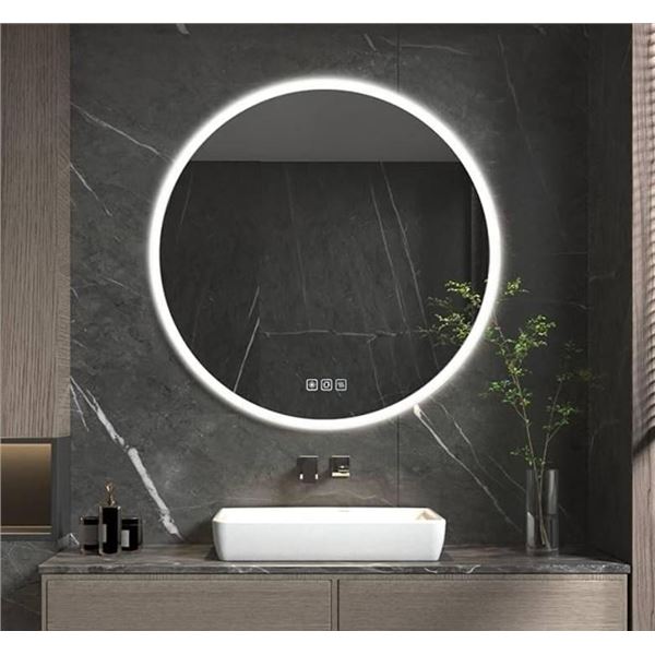 furduzz 32 Inch Round Led Bathroom Mirror, Wall-Mounted Lighted Bathroom Vanity Mirror, Anti-Fog, Di