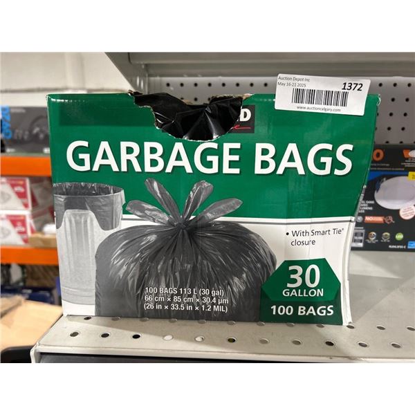 30-Gallon Garbage Bags, 1.2 Mil Thickness, 100 Bags