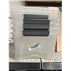 Image 1 : Transparent Plastic Storage Bin With Stackable Design and Gray Handles