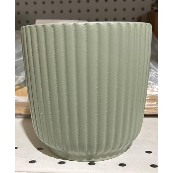 8 Green Ribbed Ceramic Planters for Indoor Use