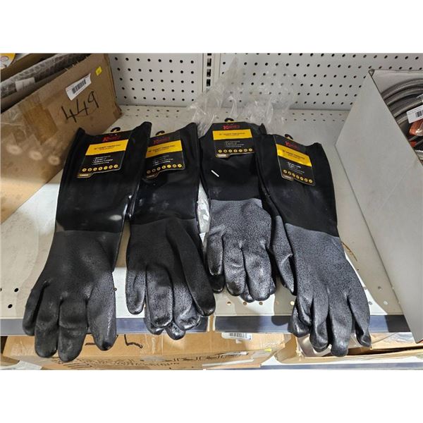 Lot of 4  Kinco 18-Inch Sandy Finish PVC Gloves with Gauntlet, Large