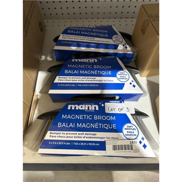 3 Magnetic Broom heads by Mann with Soft Bristles
