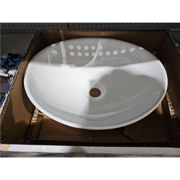 16″ White Ceramic Vessel Sink With Drain Aperture