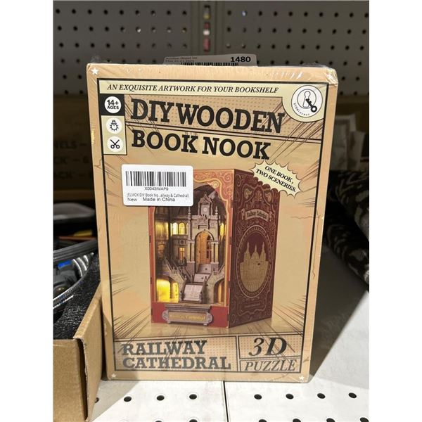 DIY Wooden Book Nook 3D Puzzle Railway Cathedral Design for Ages 14+