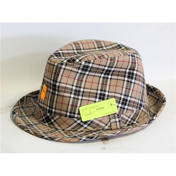 LIDS PLAID FEDORA; SIZE SMALL