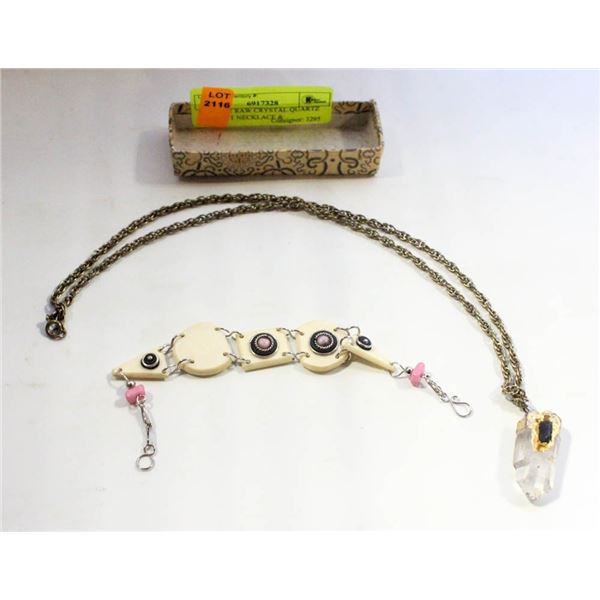 VINTAGE RAW CRYSTAL QUARTZ PENDANT NECKLACE &